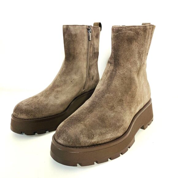 New Vince Camuto Neframes Brown Leather Suede Chunky Sole Side Zipper Bootie 8.5 - Picture 3 of 9